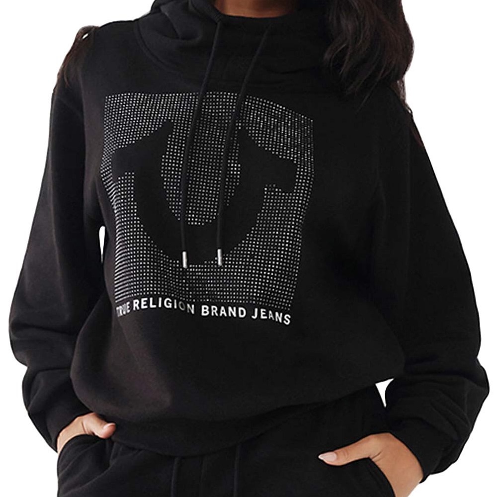 True Religion Black Rhinestone Logo Hoodie